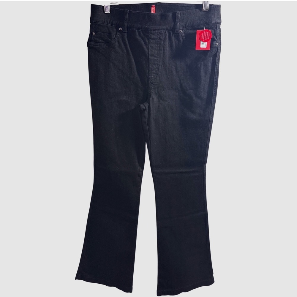 Spanx Flare Jeans Clean Black High Rise Pull On Stretch Denim 20326R Womens L - Picture 3 of 13